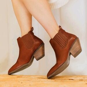 Portland Leather Patina Dakota Western Boot Women's 9.5 Heel Pull On Brown Tan